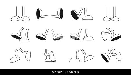 Retro cartoon legs. Comical, cartoon legs in different poses, easy to substitute for any character. Walking, jumping, straight stance and others. Comi Stock Vector