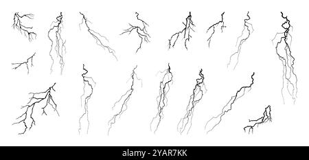 Black Flat Lightning or electrical discharge on isolated on white background. Vector  Stock Vector