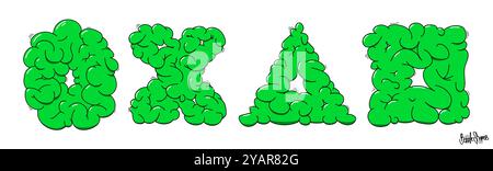 Green bubble abstract shapes, triangle, square, circle, cross symbol in toxic liquid mass style Stock Vector
