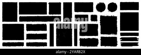 Universal geometric shapes in grunge and halftone style, circles, rectangles Stock Vector