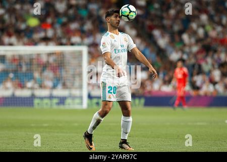 MADRID, SPAIN - AUGUST 27:Marco Asensio during the Spanish League 2017/18 match between Real Madrid and Valencia , at Santiago Bernabeu Stadium in Mad Stock Photo