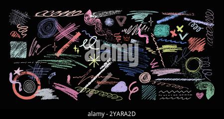 Pastel colors graphic box, grunge pen scribbles. Doodles drawn Stock Vector