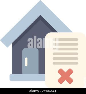 Simple flat illustration of a house loan application getting rejected with a red cross mark Stock Vector