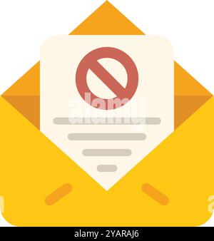 Yellow envelope containing document with red prohibition sign, concept for rejected email or spam Stock Vector