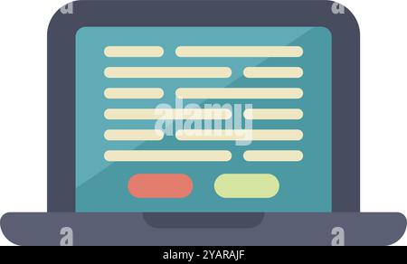 Laptop is showing code on its screen, with two buttons, suggesting programming and software development Stock Vector
