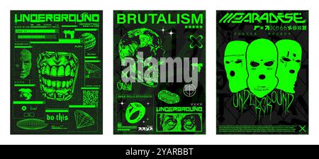 Stylish posters, typography print, t-shirt combining street culture, brutalism, y2k Stock Vector