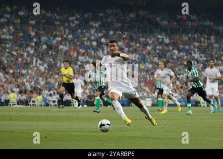 Spain, Madrid - August 18 :Cristiano Ronaldo of Real Madrid in action during the La liga Match between Real Madrid and Real Betis at the Santiago Bern Stock Photo