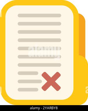 This vector illustration shows a yellow folder containing a document with an error Stock Vector