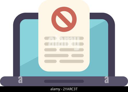 Illustration depicting concept of online censorship, featuring laptop with document and prohibition symbol Stock Vector