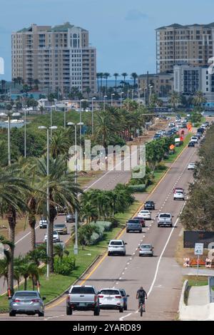 Clearwater, FL, USA - 6 Oct 2024 - The I60 Clearwater Memorial Causeway freeway into Clearwater Beach Stock Photo