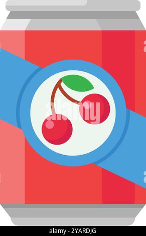 Refreshing aluminum can featuring a vibrant label depicting ripe cherries, hinting at the sweet and fruity flavor of the beverage inside. Perfect for Stock Vector