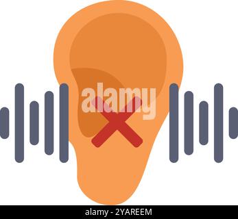 Human ear ignoring sound waves with red cross mark Stock Vector