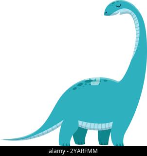 Cartoon illustration of a friendly brachiosaurus dinosaur from jurassic period, smiling and looking up with closed eyes Stock Vector