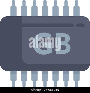 Microchip icon representing gigabyte storage capacity, illustrating digital information storage Stock Vector