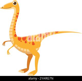 Cheerful brachiosaurus dinosaur in cartoon style, joyfully standing on two legs against a white background Stock Vector