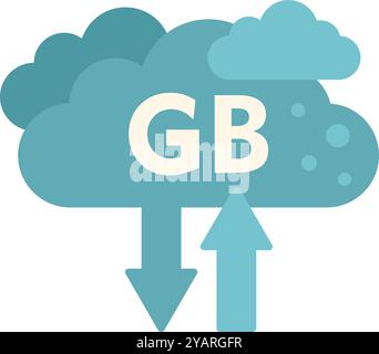 This icon represents the concept of cloud computing data storage, with arrows indicating uploading and downloading of gigabytes Stock Vector
