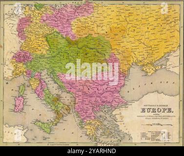 SEATTLE -SEP 11, 2022 - Antique map of southern and middle europe showing political divisions as they stood in 1860 Stock Photo