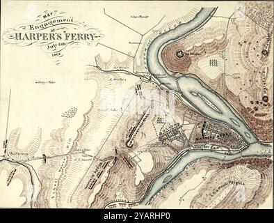 SEATTLE -SEP 11, 2022 - Hand-drawn map illustrating troop positions and geographical features during the early days of the american civil war Stock Photo