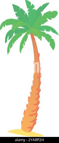 Tall palm tree grows on a tropical beach with golden sand. Standing gracefully against clear blue skies and crystal clear waters. Its lush green Stock Vector