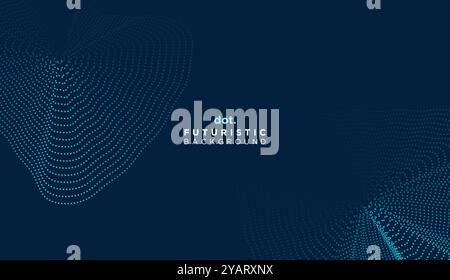 Abstract Digital Dot Flowing Wave Particles Background. Futuristic Geometric Technology Line Wave Halftone Dotted Background Stock Vector