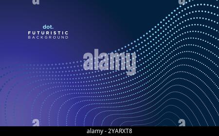 Abstract Digital Dot Flowing Wave Particles Background. Futuristic Geometric Technology Line Wave Halftone Dotted Background Stock Vector