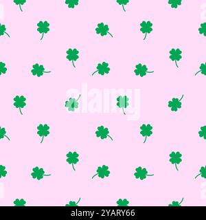 Lucky Four leaf green clovers seamless pattern, background texture Stock Vector