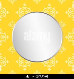 Mirror with silver frame on yellow floral background Stock Vector