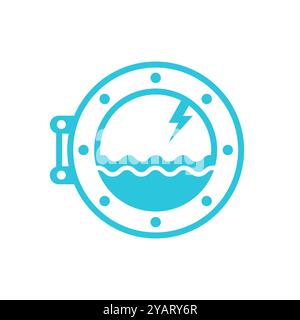 Storm, trough a ship window icon. Isolated on white background. From blue icon set Stock Vector