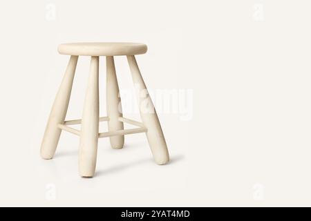 A white wooden small stool on a white background with copy space Stock Photo