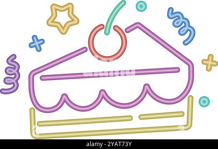 neon piece of cake birthday Stock Vector