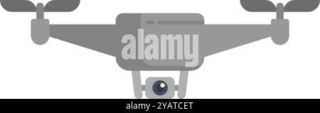 Grey quadcopter drone with camera is hovering, capturing photos and videos from the sky Stock Vector