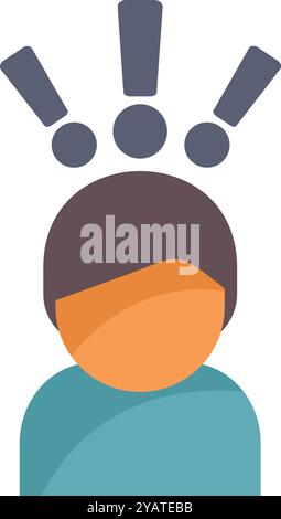 Stylized graphic of a person with three exclamation points over their head, symbolizing many ideas Stock Vector