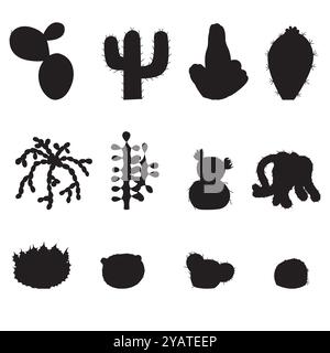 Set of cactus silhouettes. Vector illustration isolated on white background. Stock Vector