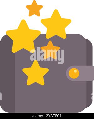 Closed wallet is receiving five golden stars, showing a positive review or feedback Stock Vector