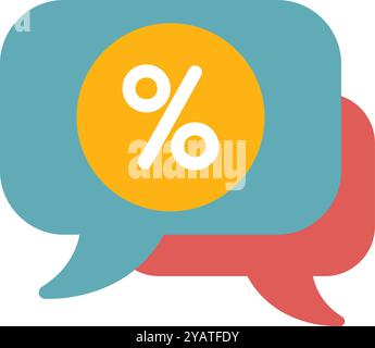 Two overlapping speech bubbles containing a percentage sign for concepts like discount and sale Stock Vector