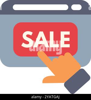 Hand is clicking on a big red button with the inscription sale on a website Stock Vector