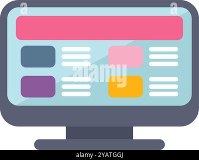 Modern desktop computer displaying a colorful website design interface with a prominent header and several content sections Stock Vector
