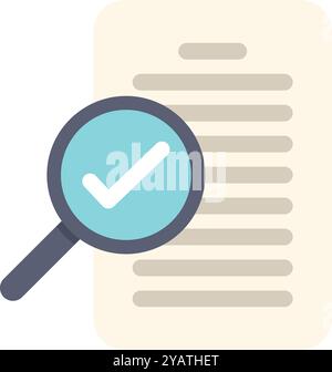 Magnifying glass is hovering over a document showing a check mark icon symbolizing validation Stock Vector