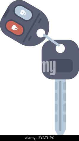 Car key with remote control for locking and unlocking doors hanging on metal ring on white background Stock Vector