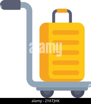 Simple flat illustration of a yellow luggage trolley cart for carrying luggage at the airport Stock Vector
