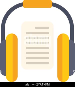Concept of audiobook, audio course, listening skills or online education with headphones and paper document Stock Vector