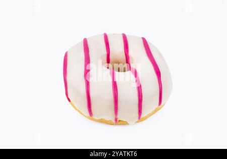 Pink striped donut isolated on white background Stock Photo