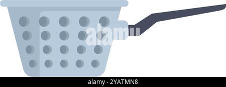 Metal strainer with black plastic handle, isolating water from just washed food Stock Vector