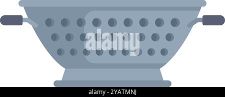 Simple metal colander with handles standing on white background, kitchen utensil for rinsing and draining food Stock Vector