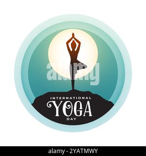 international yoga day sunrise background woman doing surya namaskar vector Stock Vector