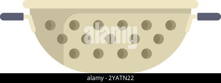 Kitchen colander draining water from food icon in flat style isolated on white background Stock Vector