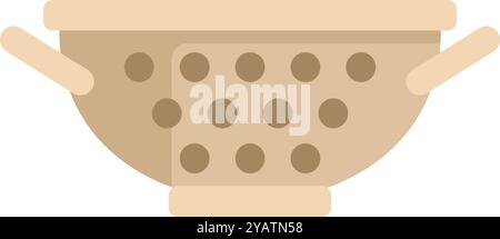 Simple flat vector illustration of a beige colander with handles, a common kitchen utensil used for draining water from food Stock Vector