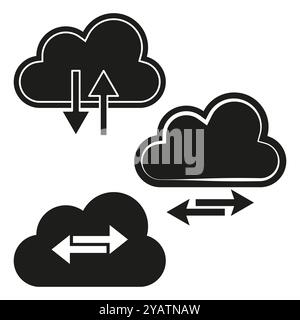 Cloud exchange icons. Data sync symbol. Transfer arrows vector. Cloud computing shape. Stock Vector