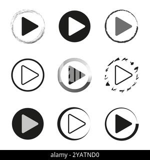 Play button icon. Video symbol design. Circular media icon. Vector play shape. Stock Vector