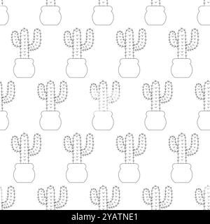 Mexican cactus in a pot in doodle style. Simple seamless pattern. Vector illustration. Stock Vector
